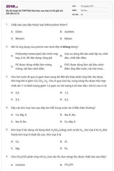 Bộ đề  luyện thi THPTQG Hóa Học cực hay có lời giải chi tiết (Đề số 2)