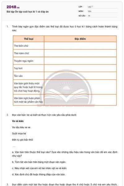 Bài tập Ôn tập cuối học kì 1 có đáp án
