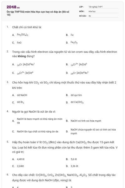 Ôn tập THPTGQ môn Hóa Học cực hay có đáp án (Đề số 18)