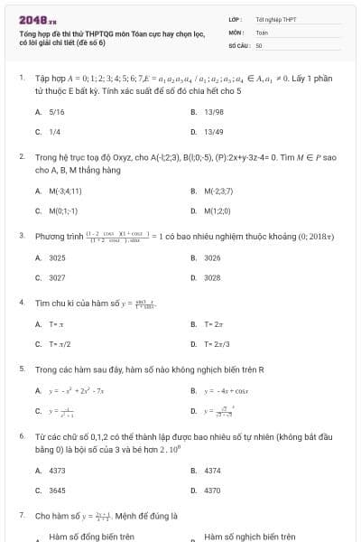 Tổng hợp đề thi thử THPTQG môn Tóan cực hay chọn lọc, có lời giải chi tiết (đề số 6)