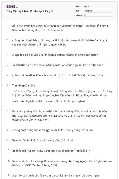 Tiếng Việt lớp 4 Tuần 29: Khám phá thế giới