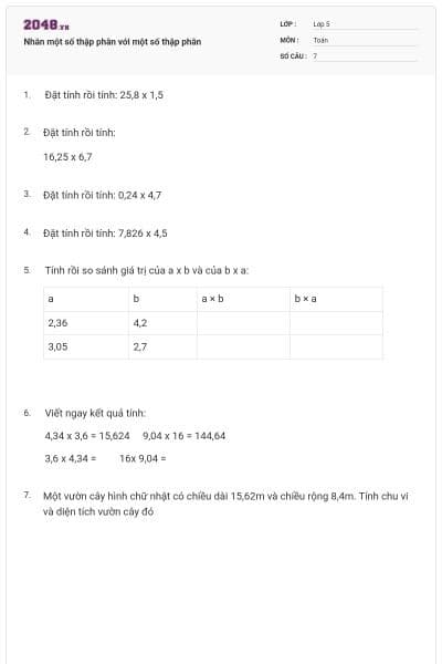 Nhân một số thập phân với một số thập phân