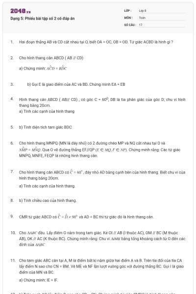 Dạng 5: Phiếu bài tập số 2 có đáp án