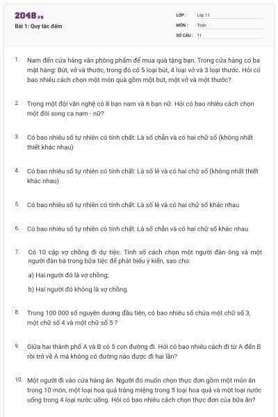 Bài 1: Quy tắc đếm