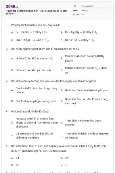 Tuyển tập đề thi minh họa môn Hóa Học cực hay có lời giải (đề số 5)