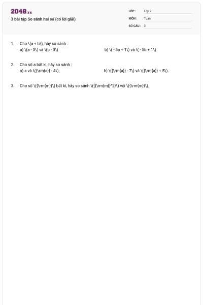 3 bài tập So sánh hai số (có lời giải)
