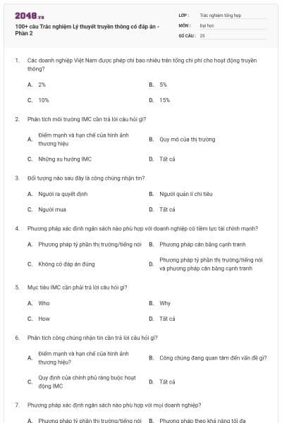 100+ câu Trắc nghiệm Lý thuyết truyền thông có đáp án - Phần 2