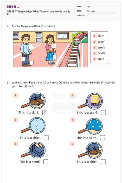 Giải SBT Tiếng Anh lớp 3 Unit 7 Lesson one: Words có đáp án