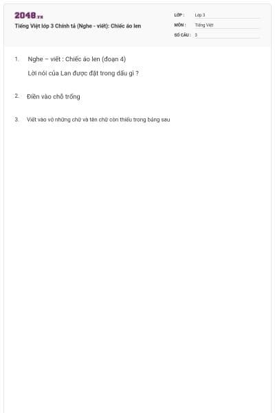 Tiếng Việt lớp 3 Chính tả (Nghe - viết): Chiếc áo len