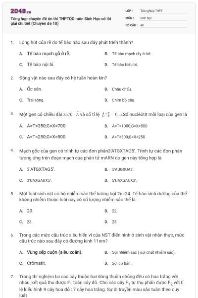 Tổng hợp chuyên đề ôn thi THPTQG môn Sinh Học có lời giải chi tiết (Chuyên đề 10)