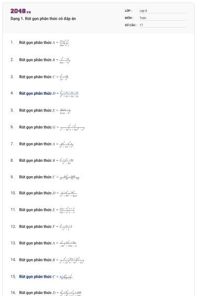 Dạng 1. Rút gọn phân thức có đáp án