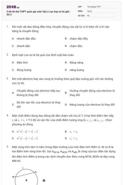 5 Đề thi thử THPT quốc gia môn Vật Lí cực hay có lời giải - Đề 3