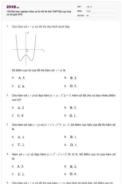 195 Bài trắc nghiệm Hàm số từ đề thi thử THPTQG cực hay có lời giải (P4)