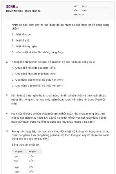 Bài 22: Nhiệt kế - Thang nhiệt độ
