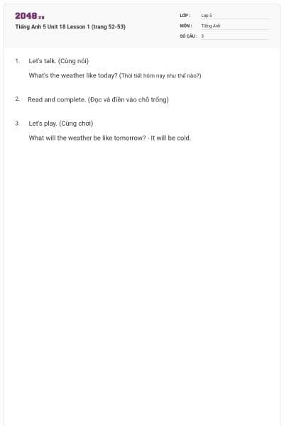 Tiếng Anh 5 Unit 18 Lesson 1 (trang 52-53)