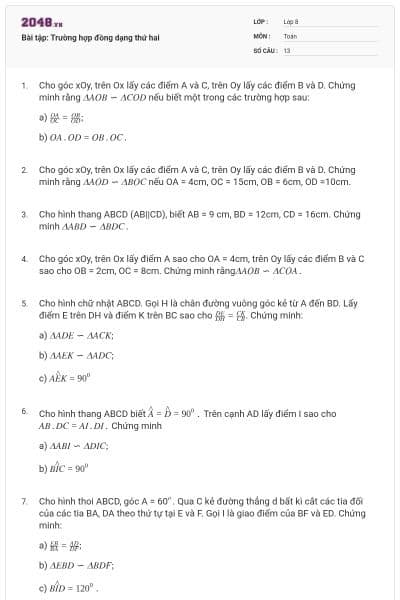 Bài tập: Trường hợp đồng dạng thứ hai