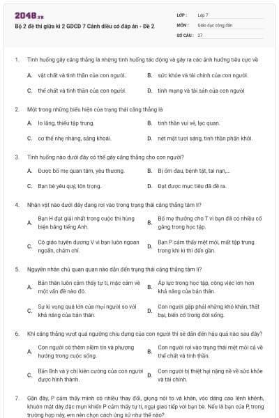 Bộ 2 đề thi giữa kì 2 GDCD 7 Cánh diều có đáp án - Đề 2