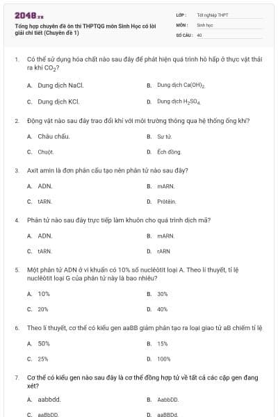 Tổng hợp chuyên đề ôn thi THPTQG môn Sinh Học có lời giải chi tiết (Chuyên đề 1)