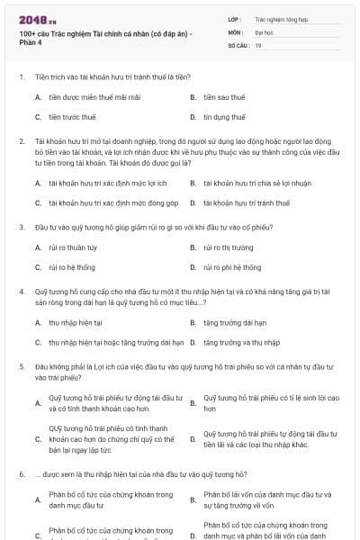100+ câu Trắc nghiệm Tài chính cá nhân (có đáp án) - Phần 4