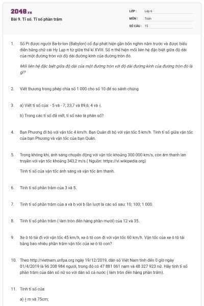 Bài 9. Tỉ số. Tỉ số phần trăm
