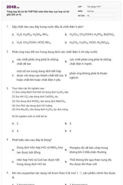 Tổng hợp đề ôn thi THPTQG môn Hóa Học cực hay có lời giải (Đề số 4)