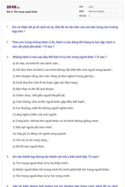 Bài 3: Tôn trọng người khác