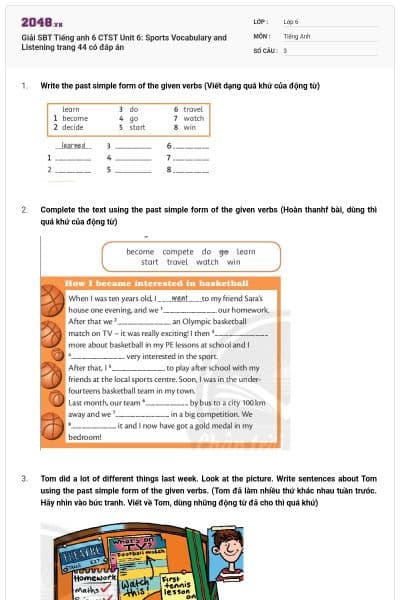 Giải SBT Tiếng anh 6 CTST Unit 6: Sports Vocabulary and Listening trang 44 có đáp án