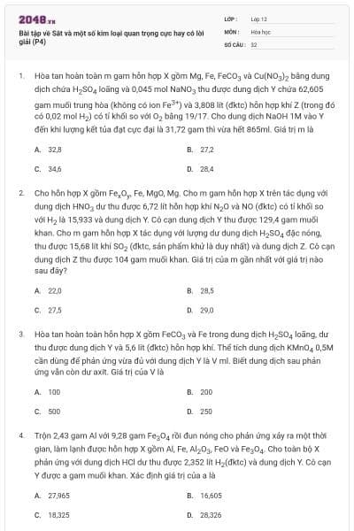 Bài tập về Sắt và một số kim loại quan trọng cực hay có lời giải (P4)