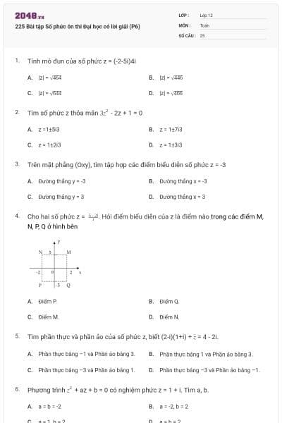 225 Bài tập Số phức ôn thi Đại học có lời giải (P6)