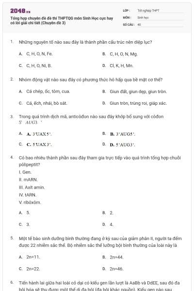 Tổng hợp chuyên đề đề thi THPTQG môn Sinh Học cực hay có lời giải chi tiết (Chuyên đề 3)