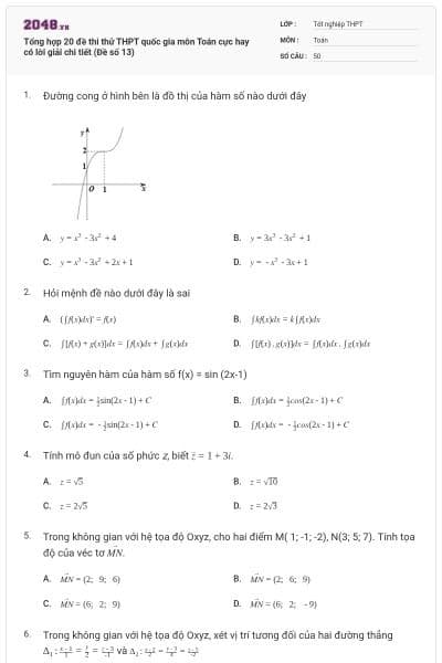 Tổng hợp 20 đề thi thử THPT quốc gia môn Toán cực hay có lời giải chi tiết (Đề số 13)
