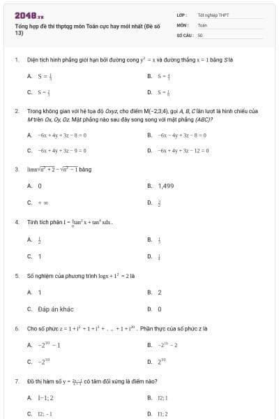 Tổng hợp đề thi thptqg môn Toán cực hay mới nhất (Đề số 13)