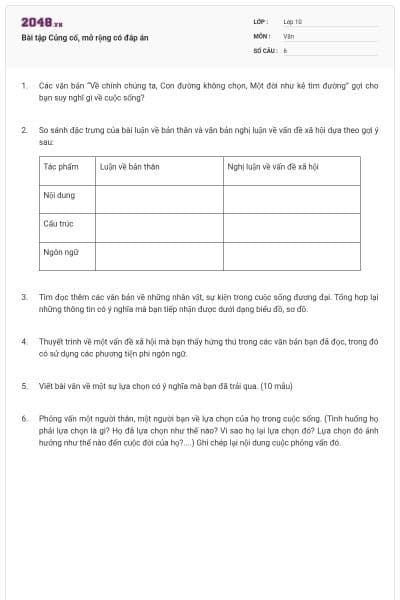 Bài tập Củng cố, mở rộng có đáp án