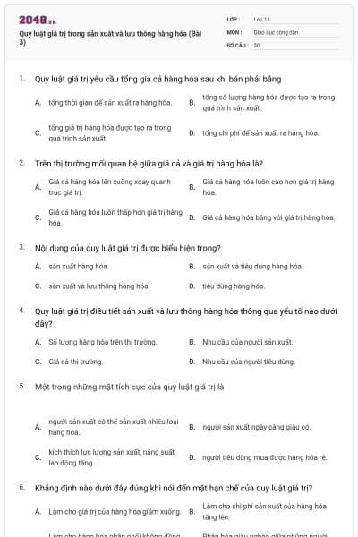 Quy luật giá trị trong sản xuất và lưu thông hàng hóa (Bài 3)