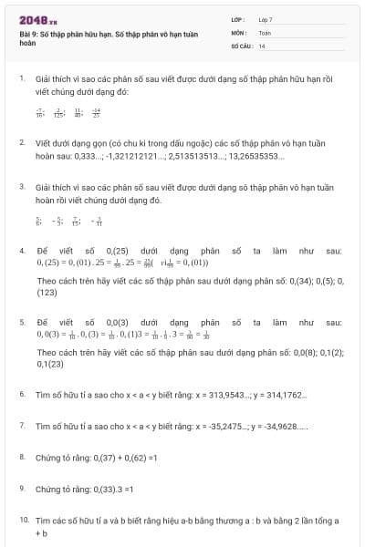 Bài 9: Số thập phân hữu hạn. Số thập phân vô hạn tuần hoàn