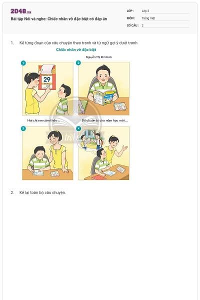 Bài tập Nói và nghe: Chiếc nhãn vở đặc biệt có đáp án