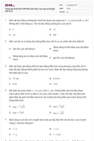 Tổng hợp đề thi thử THPTQG môn Vật Lí cực hay có lời giải (Đề số 3)