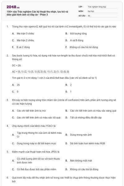 100+ câu Trắc nghiệm Các kỹ thuật thu nhận, lưu trữ và diễn giải hình ảnh có đáp án - Phần 3