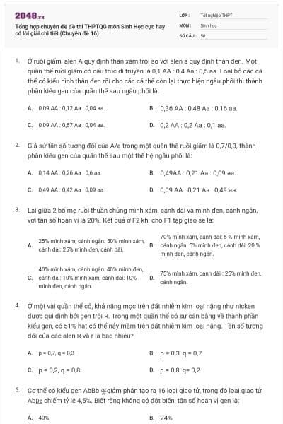 Tổng hợp chuyên đề đề thi THPTQG môn Sinh Học cực hay có lời giải chi tiết (Chuyên đề 16)