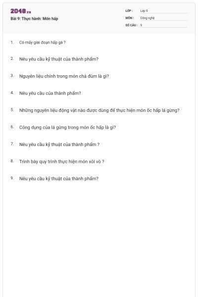 Bài 9: Thực hành: Món hấp