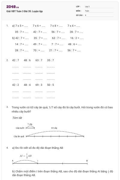 Giải VBT Toán 3 Bài 35: Luyện tập