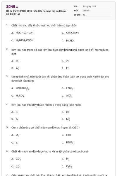 Đề thi thử THPTQG 2019 môn Hóa học cực hay có lời giải chi tiết (P10)