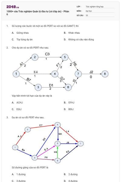1000+ câu Trắc nghiệm Quản lý đầu tư (có đáp án) - Phần 6