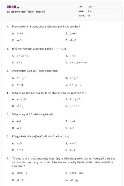 Bài tập theo tuần Toán 8 - Tuần 35