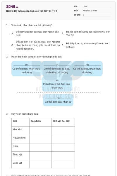Bài 25: Hệ thống phân loại sinh vật- SBT KHTN 6