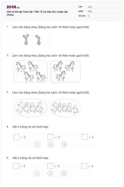 Giải vở bài tập Toán lớp 1 Bài 15 (có đáp án): Luyện tập chung