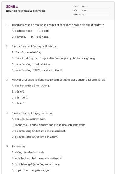 Bài 27: Tia hồng ngoại và tia tử ngoại