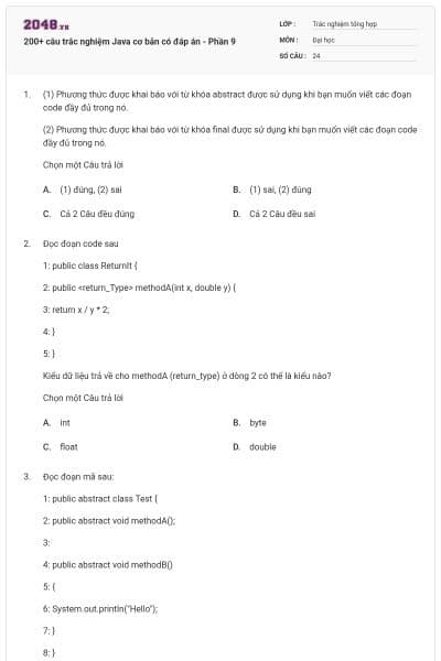 200+ câu trắc nghiệm Java cơ bản có đáp án - Phần 9