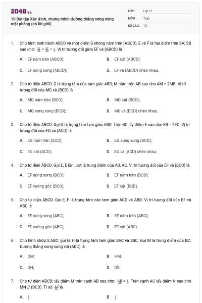 10 Bài tập Xác định, chứng minh đường thẳng song song mặt phẳng (có lời giải)