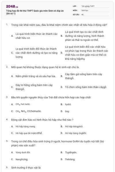 Tổng hợp đề thi thử THPT Quốc gia môn Sinh có đáp án (Đề số 1)